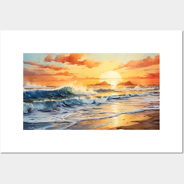 Sunset Over the Ocean Watercolor Wall Art by Chris Castler